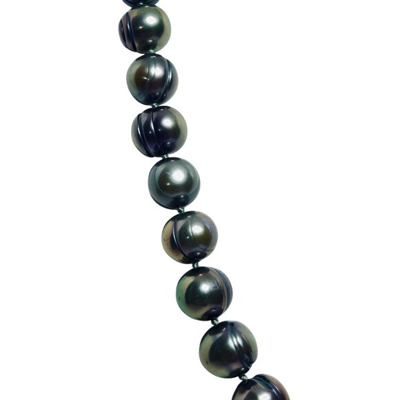 Peacock Green Baroque Pearl Necklace With 14k Gold Clasp (6025) - Picture 3 of 11